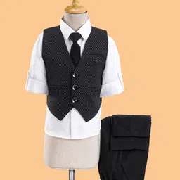 Robo Fry Full Sleeves Party Suit With Tie Polka Dot Print- Black-picture-21
