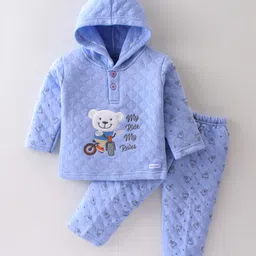 Little Darlings Full Sleeves Winter Wear Suit With Teddy Embroidery - Purple image 1