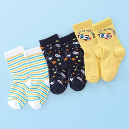 Cute Walk by Babyhug Anti Bacterial Ankle Length Socks Rocket Design Pack Of 3 - Multicolour-picture-20