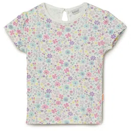 Milou Cotton Half Sleeves Floral Printed Tee - White-picture-33