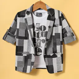 Dapper Dudes Full Sleeves Abstract Printed Blazer With Typography Printed Tee - Grey-picture-11
