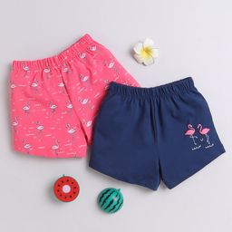 BUMZEE Cotton Woven Above Knee Length Shorts with Flamingo Print Pack of 2 - Navy Blue & Blue-picture-18