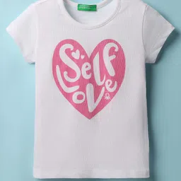 UCB Cotton Knit Half Sleeves T-Shirt with Self Love Text Print - White-picture-12