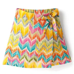 CrayonFlakes Rayon Chevron Designed Ikat Printed Bow Applique Detailed Skort - Yellow-picture-18