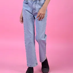 CRIMSOUNE CLUB Cotton Woven Solid Jeans - Blue-image-94