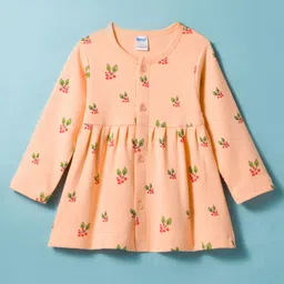 Tango Interlock Knit Full Sleeves Front Open Frock with Floral Print - Light Orange-picture-14