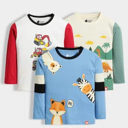 Orange Sugar 100% Cotton Knit Pack Of 3 Full Sleeves Animals Printed Tees - Multi Colour-picture-34