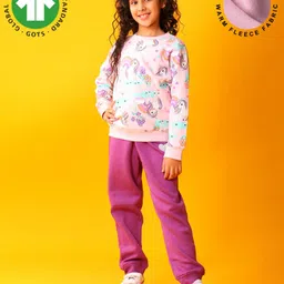 Anthrilo Fleece Knit Full Sleeves Unicorn Printed Winter Sweatshirt & Joggers Set - Pink & Purple-picture-25