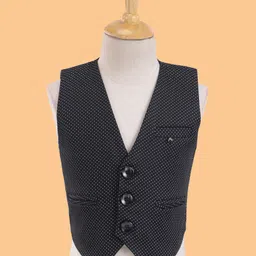 Robo Fry Full Sleeves Party Suit With Tie Polka Dot Print- Black image 2