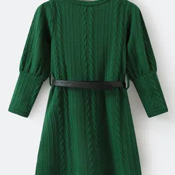 Kookie Kids Knitted Full Sleeves Solid Color Frock - Green image 2