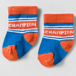 Cute Walk by Babyhug Knit Ankle Length Anti Bacterial Socks With Text Design Pack Of 3 - Yellow Blue & Orange image 2