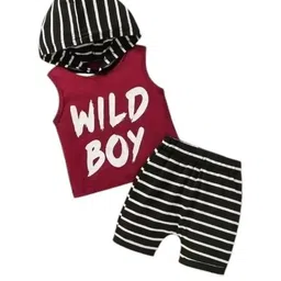CUTEVIBE Kids Maroon & Black Striped T-shirt with Shorts-picture-43