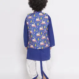 Little Bansi Cow Print Jacket with Golden Stripes Kurta and Dhoti - Royal Blue image 4
