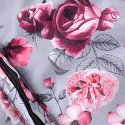 Babyhug Woven Full Sleeves Winter Wear Hooded Romper with Floral Print - Grey image 3