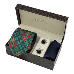 The Tie Hub Men Set of 3 Tartan Necktie with Cufflinks & Pocket Square Accessory Gift-picture-17