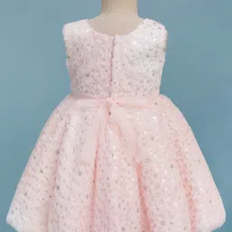 Enfance Butterfly Applique & Fur Detailed Knee Length Dress With Full Sleeves Jacket - Peach image 4