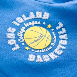 Babyhug Cotton Knit Full Sleeves Hooded Sweatjacket With Text Print - Blue image 5