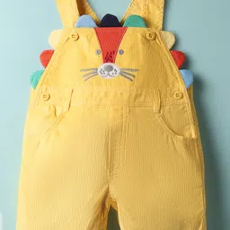 ToffyHouse Corduroy Woven Half Sleeves T-Shirt & Dungaree with Animal Applique - White & Yellow image 5