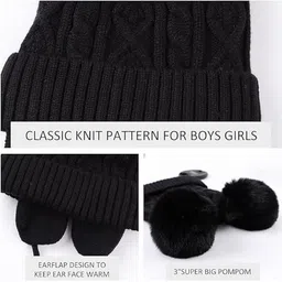 Adorazone Kids Unisex Woolen Winter Beanie Hat with Pom Pom image 2