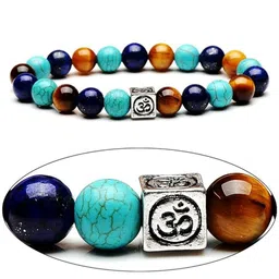 PIXFLIK Turquoise , Tigers Eye & Lapis Lazuli Beaded Charm Bracelet image 5