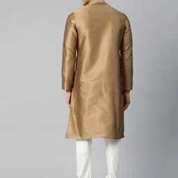 Manthan Men Brown Woven Design Straight Kurta with Thread Work Detail image 3
