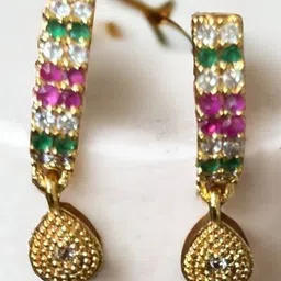 MAA sitala store Gold-Plated Brass Artificial Beads Earrings image 3