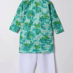 M'andy Boys Floral Printed Mandarin Collar Cotton Silk Kurta With Pyjamas image 5