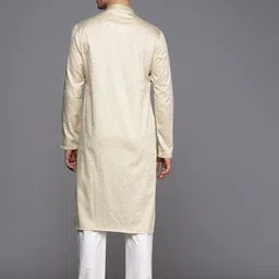 Manyavar Men Beige Self Design Kurta with Churidar image 5