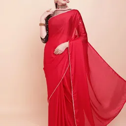 Sangria Red Satin Solid Saree image 2