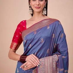 House of Pataudi Ethnic Motifs Woven Design Saree With Unstitched Blouse image 5