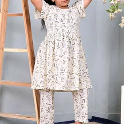 Megha Overseas Girls Floral Printed Pleated Pure Cotton Kurta with Pyjamas-picture-15