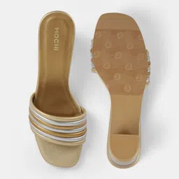 Mochi Women Metallic Striped Block Heel Sandals image 3