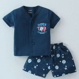 CUCUMBER Sinker Half Sleeves Night Suit With Elephant Print - Blue-picture-39