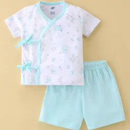 Zero Interlock Knit Half Sleeves Night Suit With Teddy Print - Blue-picture-21