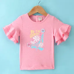 ToffyHouse 100%  Super Combed Cotton Knit Frill Sleeves Top With Heart Print - Peach-picture-12