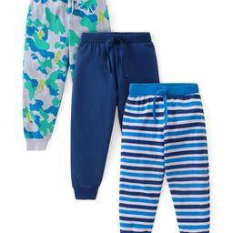 Babyhug Cotton Knit Full Length Striped & Camouflage Print  Lounge Pants Pack of 3 - Multicolour-image-66