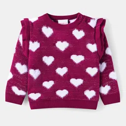 Babyhug Knitted Full Sleeves Pullover Sweater With Heart Design - Wine-picture-23