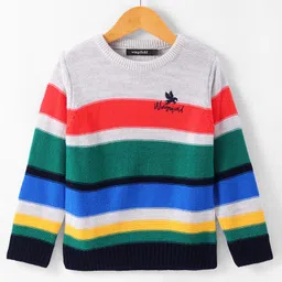 Wingsfield Full Sleeves Striped Self Knit Designed  Pullover - Multi Colour-image-60