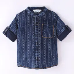 INFINITY Denim Cotton Full Sleeves Abstract Printed Shirt - Navy-picture-13