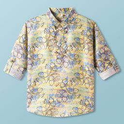 Dapper Dudes Full Sleeves Floral PrintedKurta Style Shirt - Lemon Yellow-picture-20