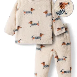 Mark & Mia Full Raglan Sleeves Co-ords Winter Wear Night Suit with Puppy Print - Beige-picture-12
