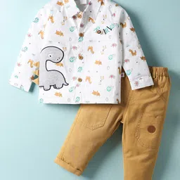 WOW Poplin Woven Full Sleeves Animal Printed Shirt With Dino Embroidery & Pant - Multi Colour-picture-15
