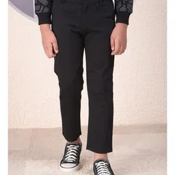 CRIMSOUNE CLUB Cotton Woven Solid Trousers - Black-picture-23