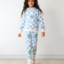 Anthrilo Fleece Knit Full Sleeves Checked Hoodie & Coordinating Joggers Set - Blue-picture-10