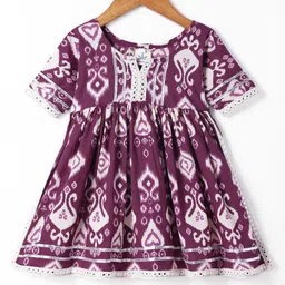 Teentaare Cotton Woven Half Sleeves Kurta & Gharara Set With Ikat Print & Lace Detailing - Purple image 2