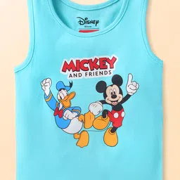 Babyhug Disney Single Jersey Knit Sleeveless Vests With Mickey Mouse Graphics Pack of 3 - Aqua Blue Red & White image 2
