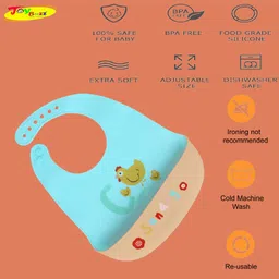 JOY BUZZ Joy Buzz Waterproof Silicone Bibs For Baby With Crumb Catcher Pocket With 6 Point Adjustable Closure - Sky-blue image 2