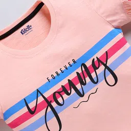 Kidcity Soft Cotton Sinker Half Sleeves Young Text Printed Top - Peach image 4