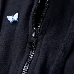 Kiddopanti Fleece Knit Full Sleeves Butterfly Applique With Contrast Tape Cropped Hooded Sweatshirt - Black image 4