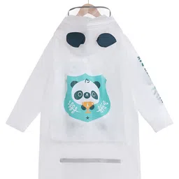 Babyhug Full Sleeves Hooded Raincoat Panda Print - White image 4